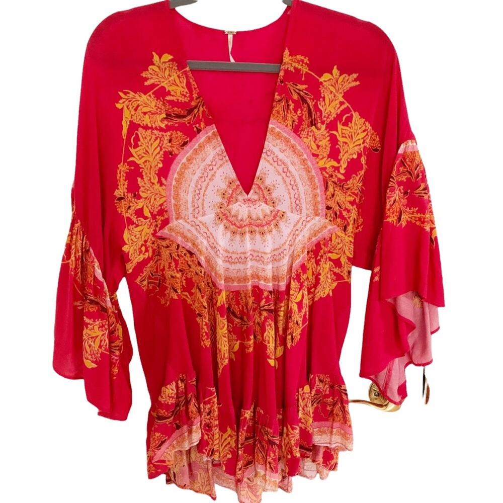 Free People Red Sunset Dreams Printed Tunic X Small - Picture 2 of 10